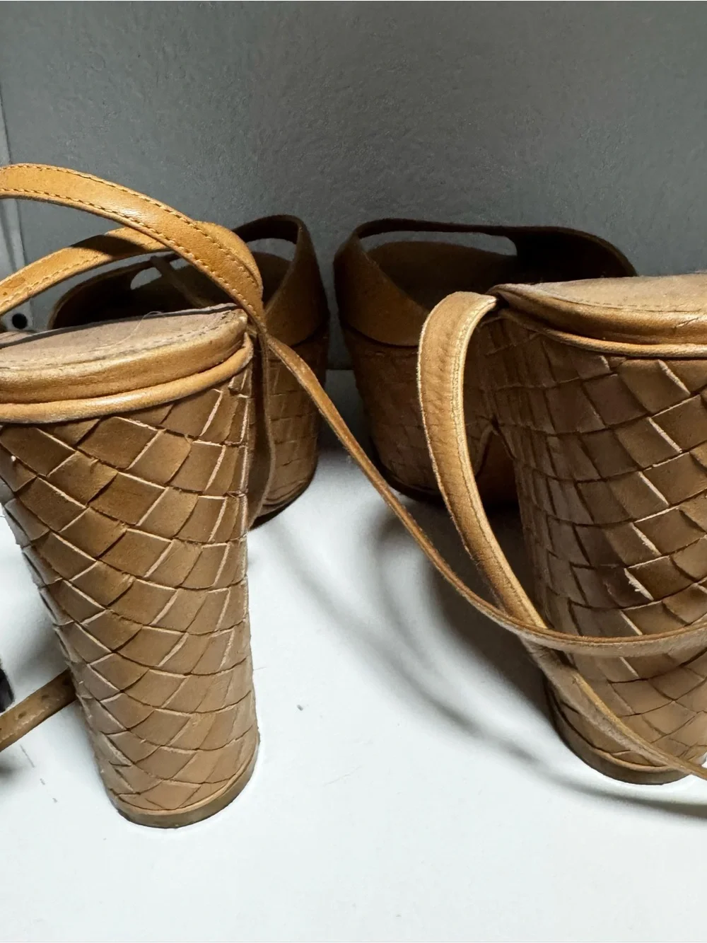 Bottega Veneta Tan Woven Platform Sandals